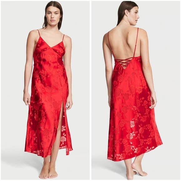 Victoria's Secret Other - VICTORIA'S SECRET VS Archives Burnout Satin Red Lingerie The Slip Dress S/P NWT